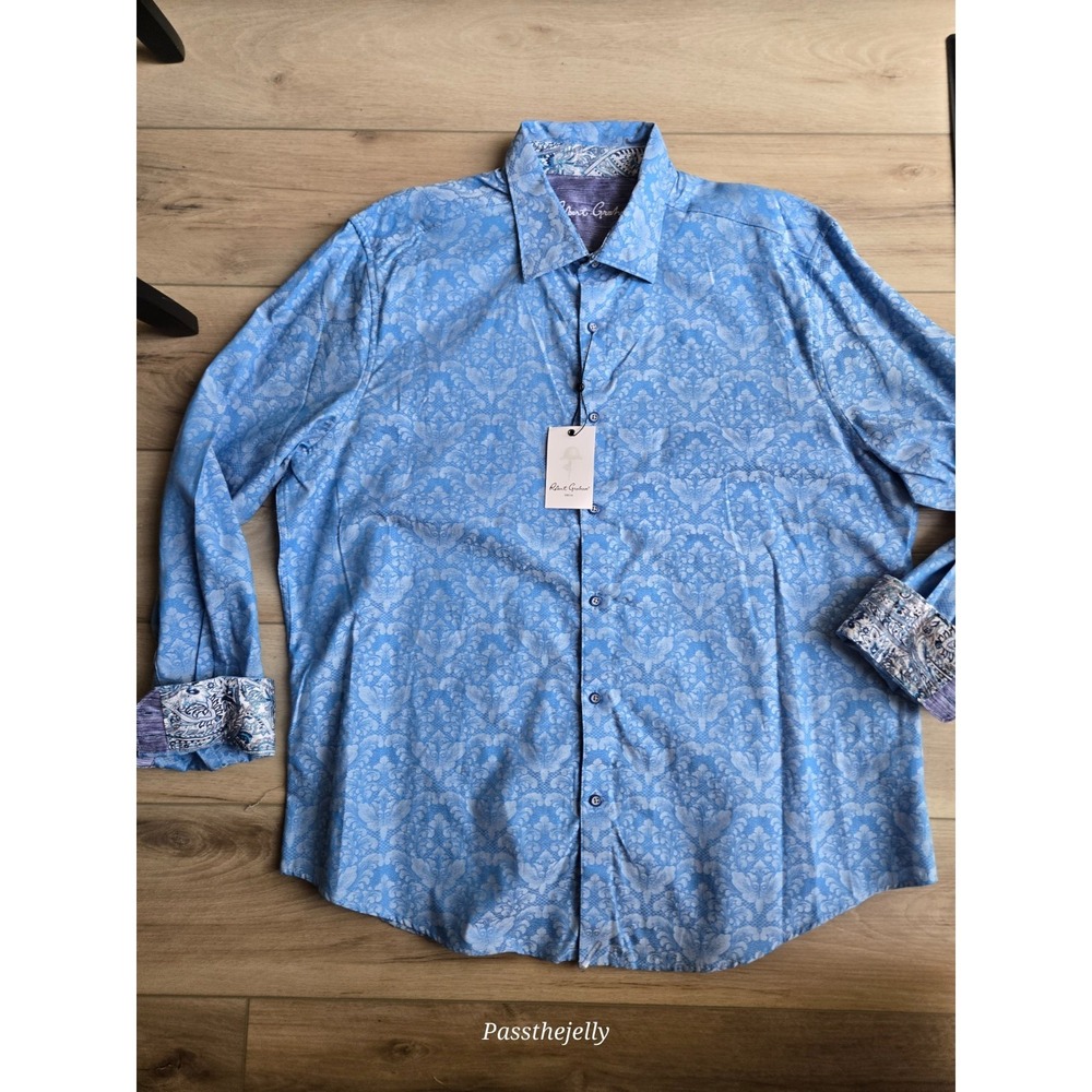 Robert Graham Shirt Mens 3XL Blue Paisley Button Up Flip Cuff‎ NWT Luxury